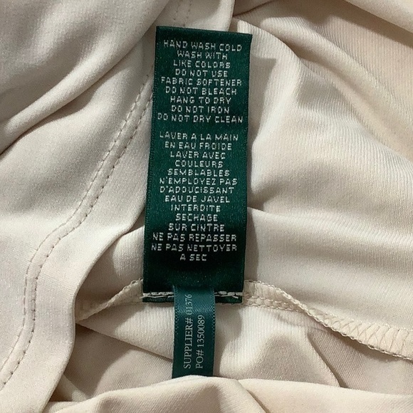 Lauren Ralph Lauren v neck floral lace side gather cream Nude midi dress size 14 - Picture 7 of 15